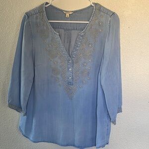 Sonoma Life + Style Embroidered Blue Women's Top